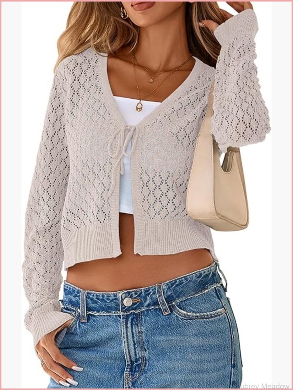 Crochet Tie Front Shrug Cardigan Long Sleeve Knit Crop Top Boho Cover Up - Picture 1 of 7